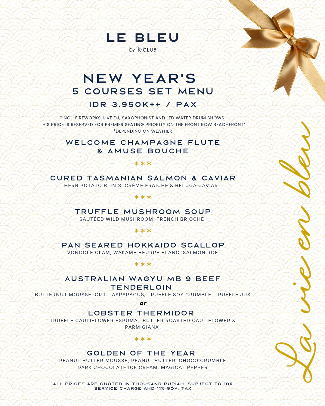 Le Bleu Restaurant Nusa Dua Premium Set Menu NYE