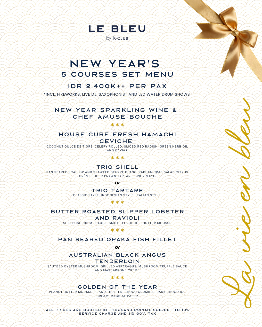 Le Bleu Restaurant Nusa Dua Standard Set Menu NYE